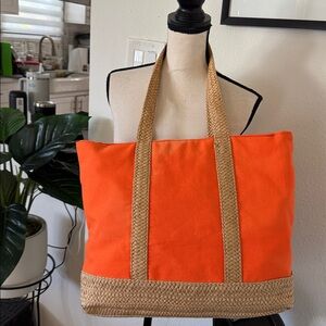 Cappelli | Orange Large Canvas w/ Straw Trim Tote